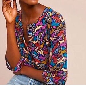 25 of 52 Conversations Anthropologie Colorful Oh Deer Button Down Blouse